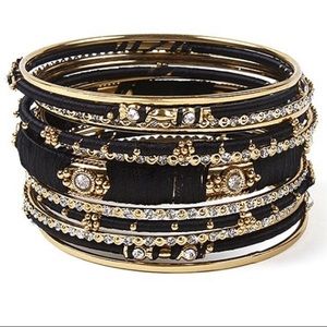 Austrian Crystal & Black Ankara Bangle Set